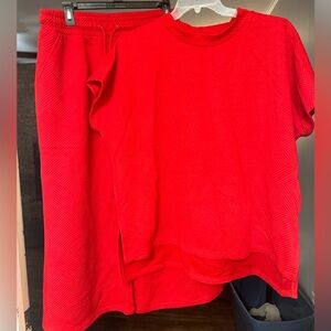 South Vibrant Red Textured Top and Pant Set